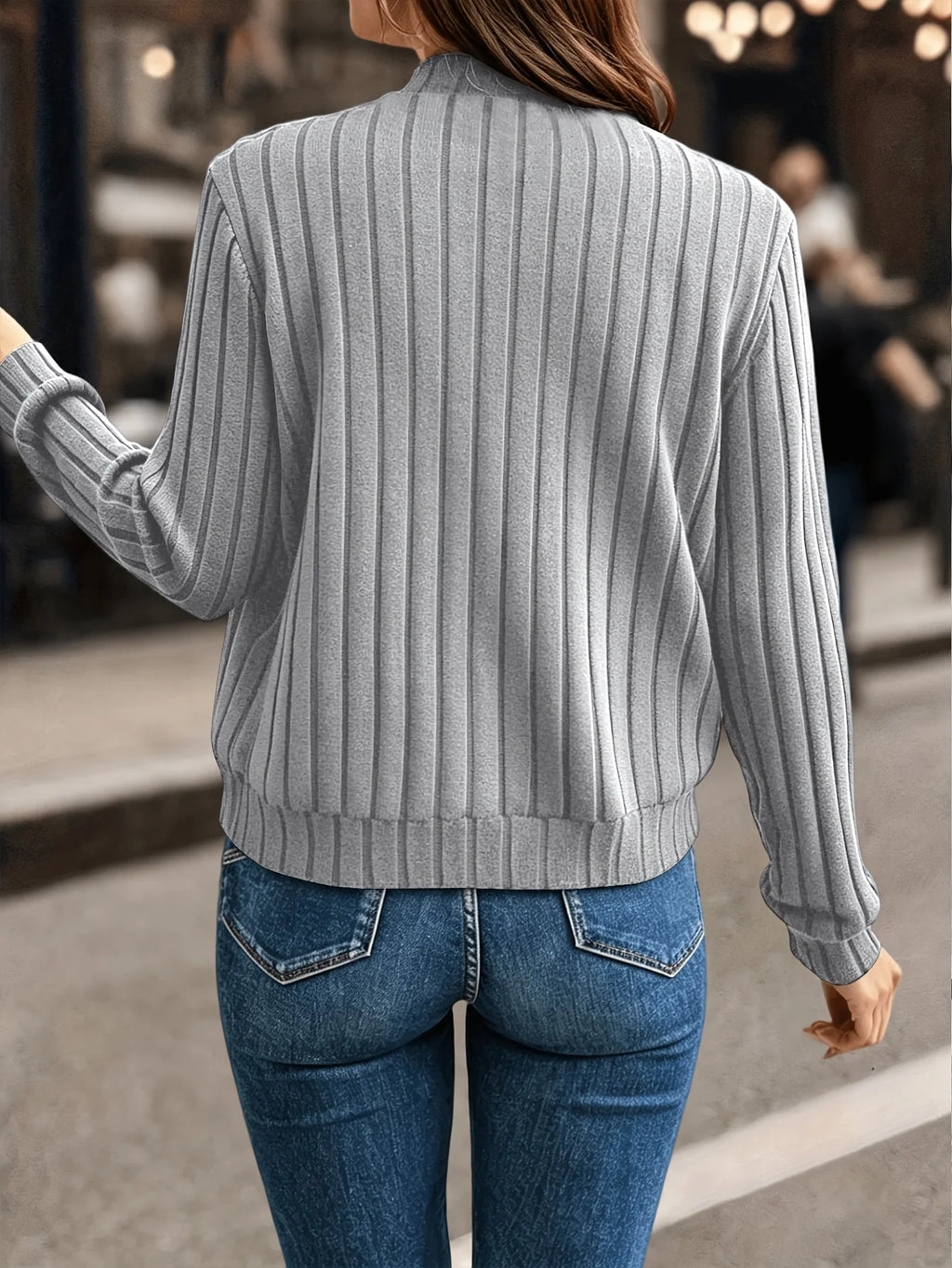 Women's dark grey refined ribbed zip-up jacket for everyday winter wear