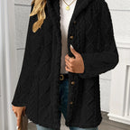 Women's black textured hooded jacket for chilly autumn and winter days