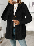 Women's black textured hooded jacket for chilly autumn and winter days