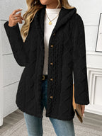 Women's black textured hooded jacket for chilly autumn and winter days