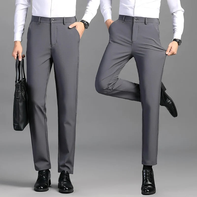 Men's grey tailored comfort trousers for autumn and winter layering