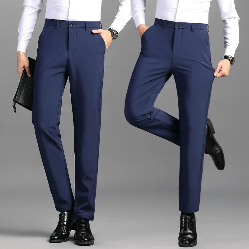 Men's dark blue tailored comfort trousers for autumn and winter layering
