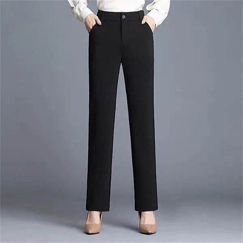 Women's black tailored straight-leg trousers