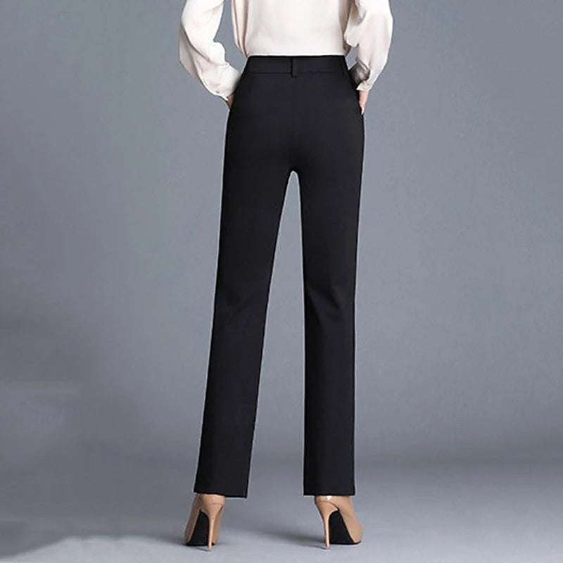 Women's black tailored straight-leg trousers