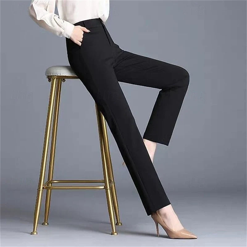 Women's black tailored straight-leg trousers