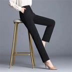 Women's black tailored straight-leg trousers