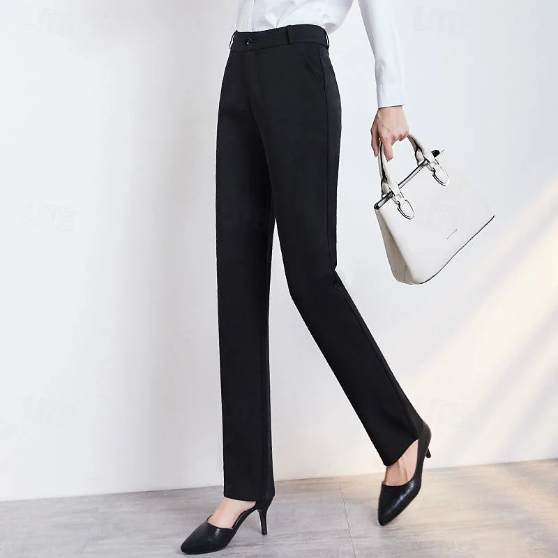 Women's black tailored straight-leg trousers