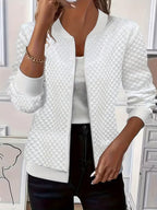 Women's white textured quilted jacket for chilly autumn and winter days