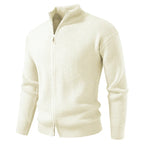 Men's beige textured zip cardigan for chilly autumn and winter days