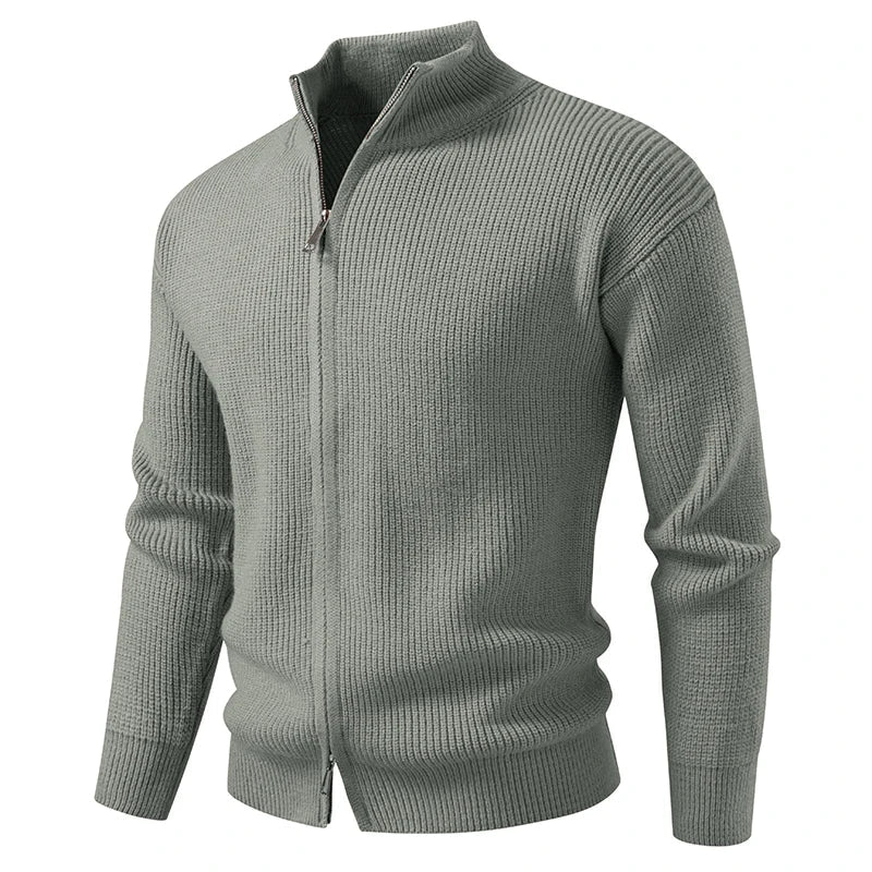 Men's grey textured zip cardigan for chilly autumn and winter days