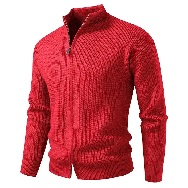 Men's green textured zip cardigan for chilly autumn and winter days