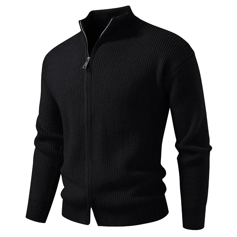 Men's red textured zip cardigan for chilly autumn and winter days