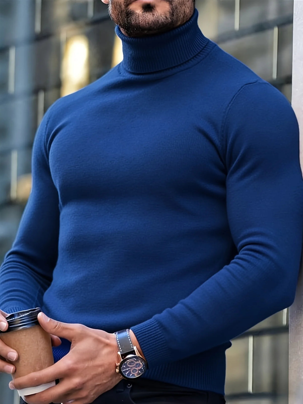 Men's blue turtleneck sweater to wear throughout autumn and winter