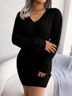 Women's light grey cable knit cinched-waist sweater dress