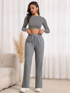 Women's grey relaxed straight-leg trousers for autumn and winter