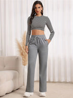 Women's black relaxed straight-leg trousers for autumn and winter