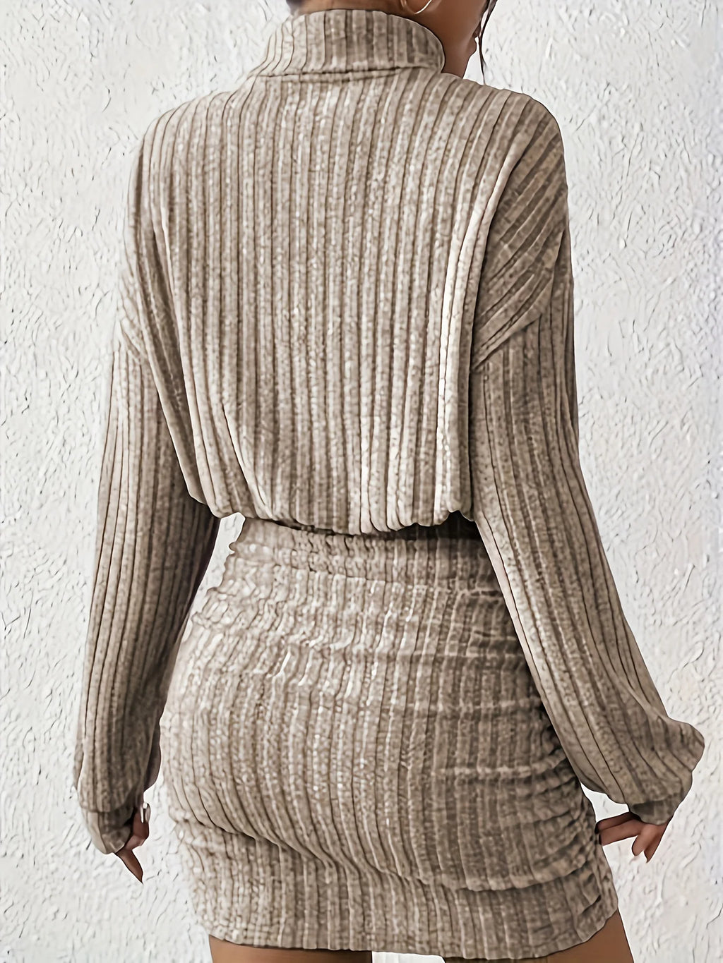 Women's khaki ribbed long sleeve dress