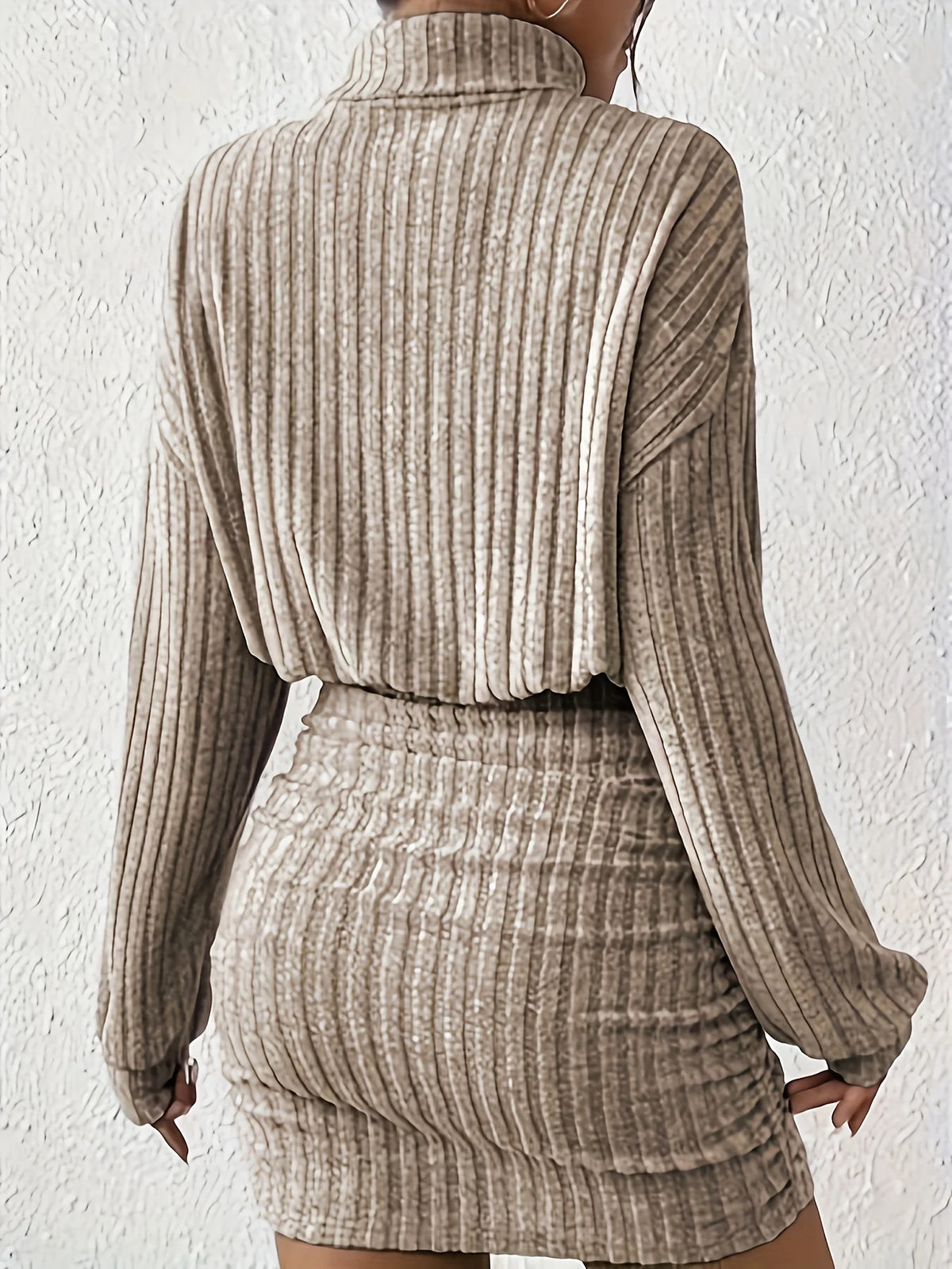 Women's khaki ribbed long sleeve dress