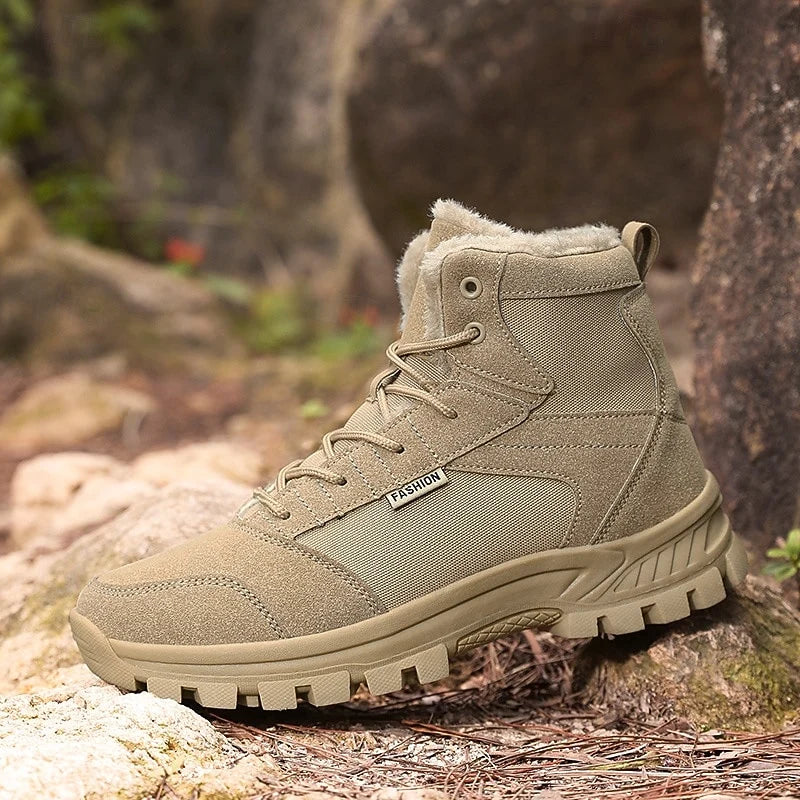 Women's brown fleece-lined hiking boots for autumn and winter wear
