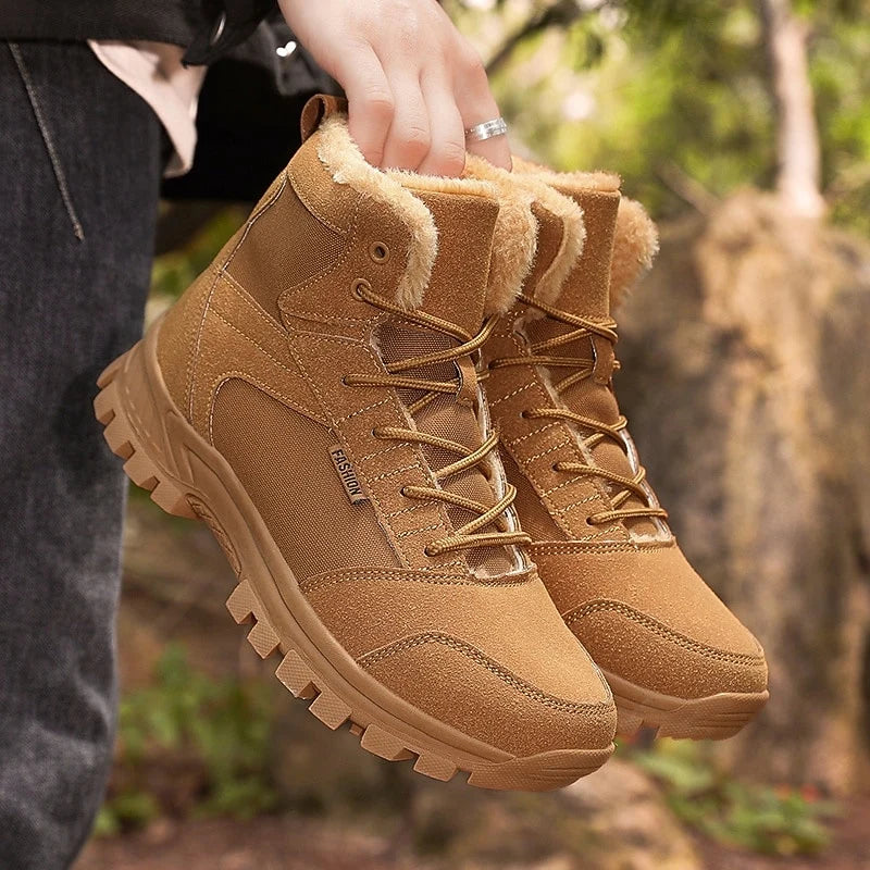 Women's brown fleece-lined hiking boots for autumn and winter wear