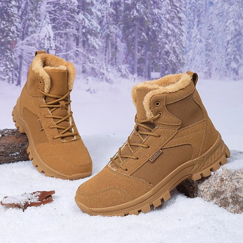 Women's brown fleece-lined hiking boots for autumn and winter wear