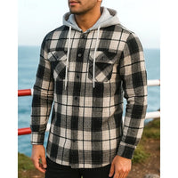 Men's Hooded Checked Shirt Jacket for Everyday Winter Wear