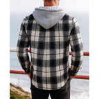 Men's black hooded checked shirt jacket for everyday winter wear