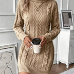 Women's khaki cosy cable knit sweater dress