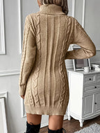 Women's khaki cosy cable knit sweater dress