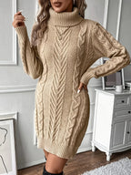 Women's khaki cosy cable knit sweater dress