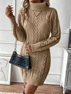 Women's khaki cosy cable knit sweater dress