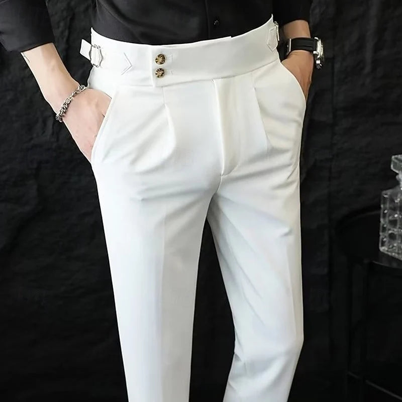Men's white tailored straight-leg trousers