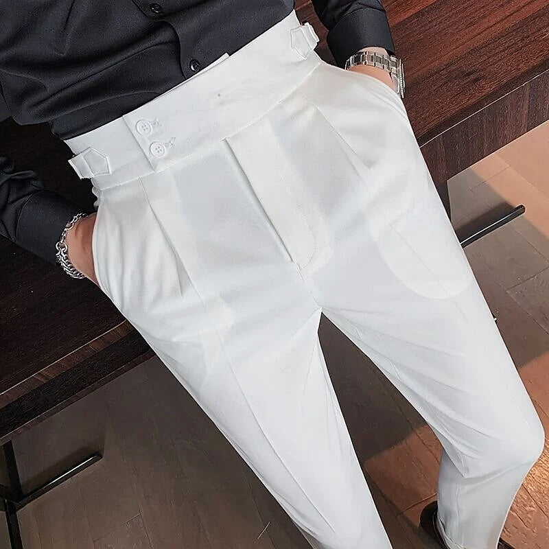 Men's apricot tailored straight-leg trousers