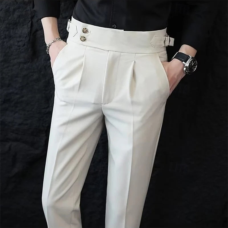 Men's black tailored straight-leg trousers