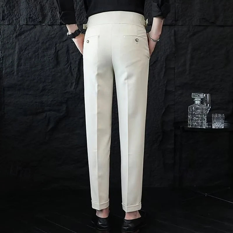 Men's white tailored straight-leg trousers