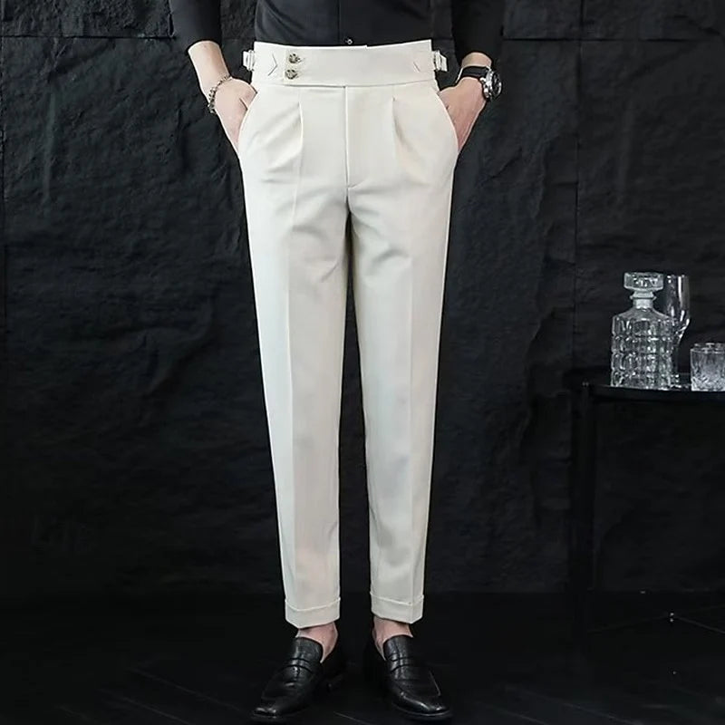 Men's apricot tailored straight-leg trousers