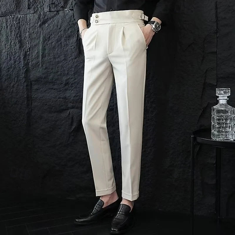 Men's black tailored straight-leg trousers