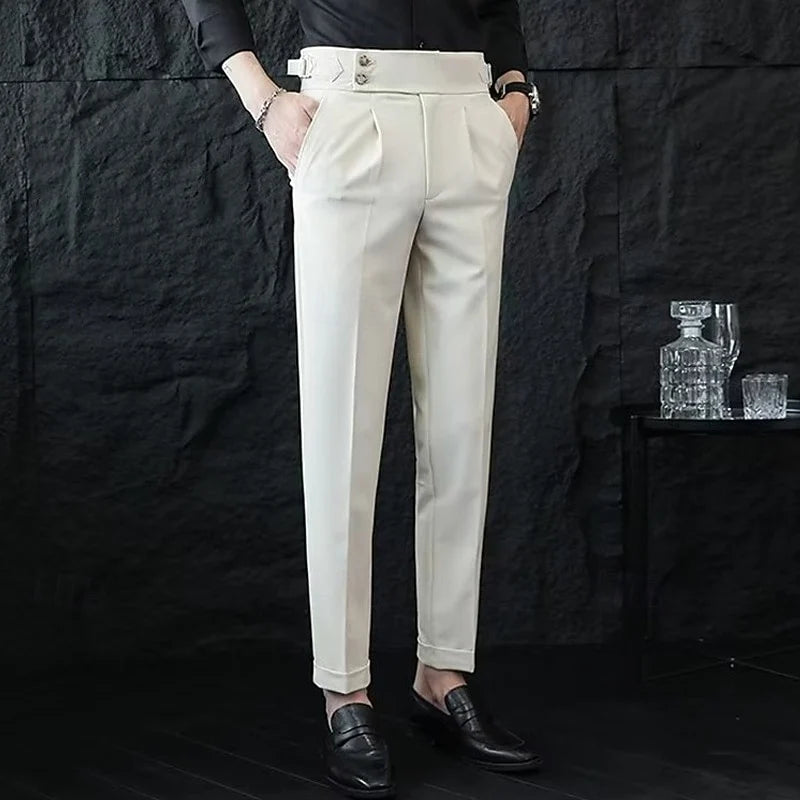 Men's white tailored straight-leg trousers