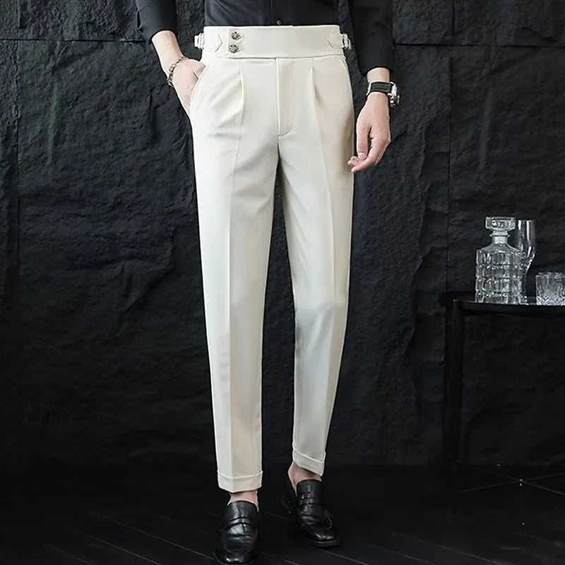 Men's apricot tailored straight-leg trousers