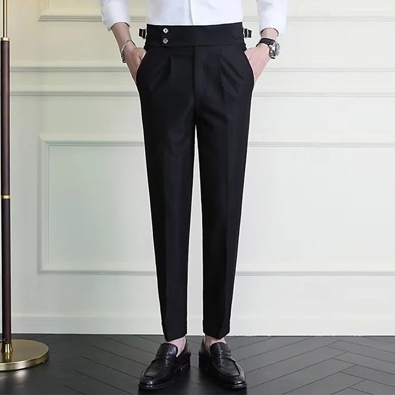Men's black tailored straight-leg trousers
