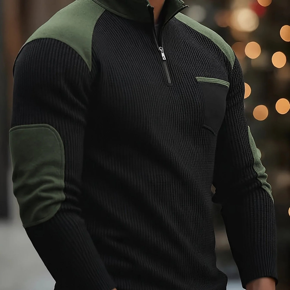 Men's black textured quarter-zip pullover