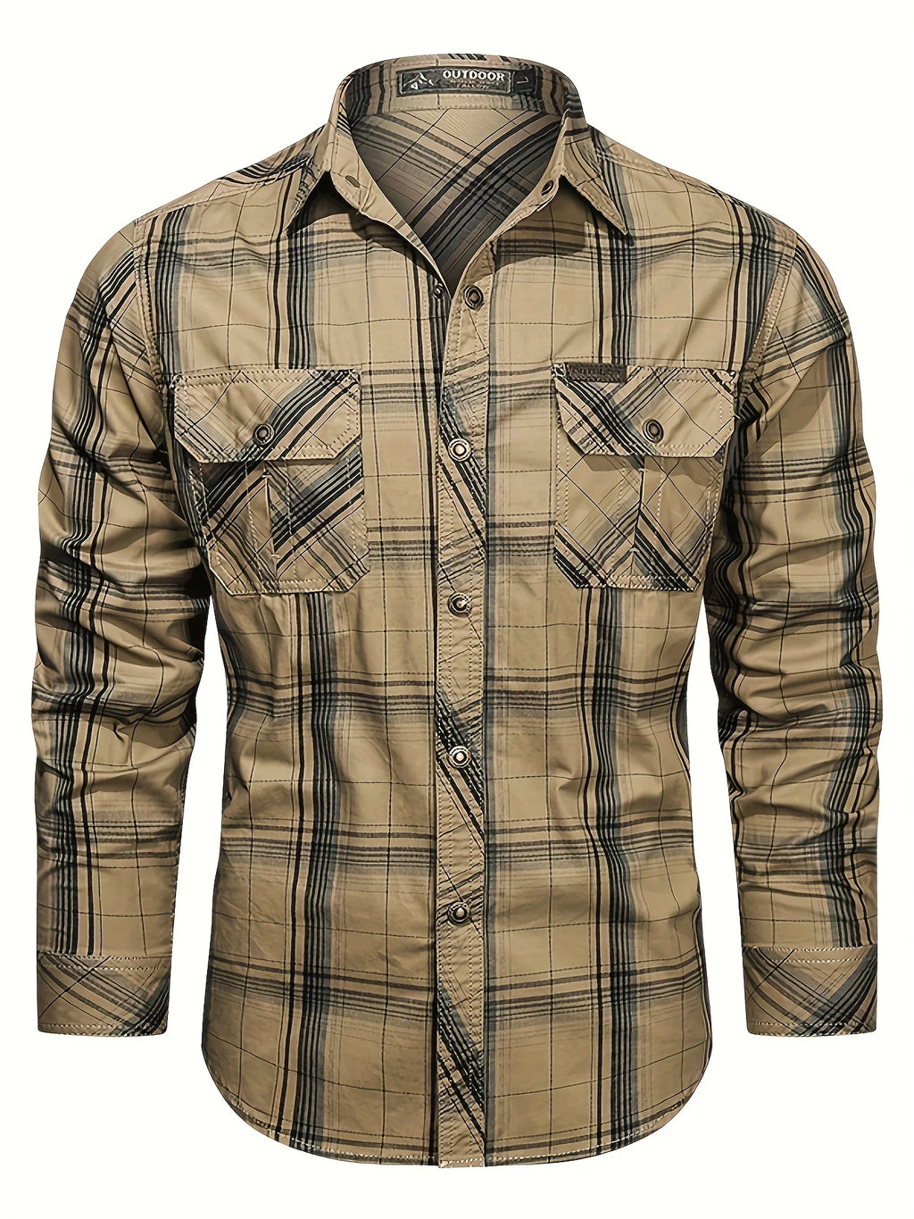 Men's khaki vintage collar shirt for everyday autumn and winter wear