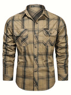 Men's khaki vintage collar shirt for everyday autumn and winter wear