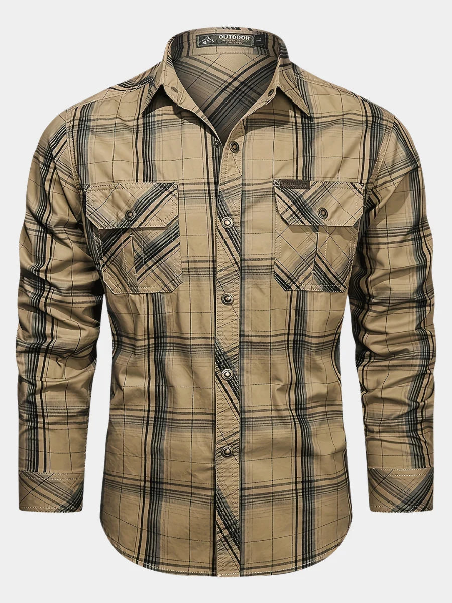 Men's khaki vintage collar shirt for everyday autumn and winter wear