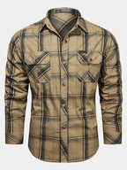 Men's khaki vintage collar shirt for everyday autumn and winter wear