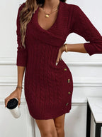 Women's apricot halloween button-side v-neck dress