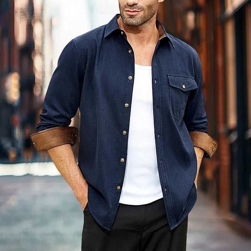 Men's dark blue everyday overshirt for layering through autumn and winter