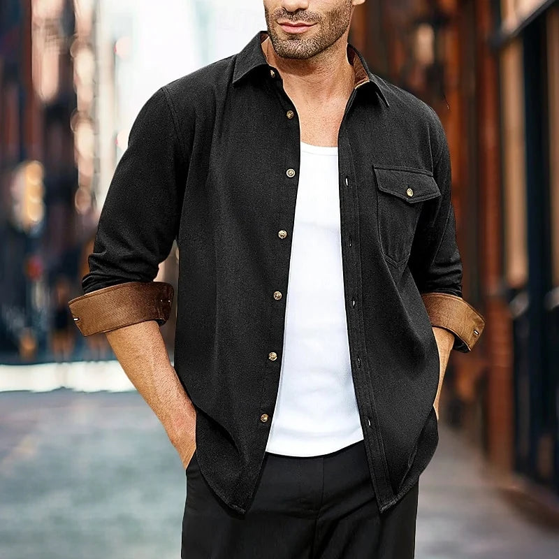 Men's black everyday overshirt for layering through autumn and winter
