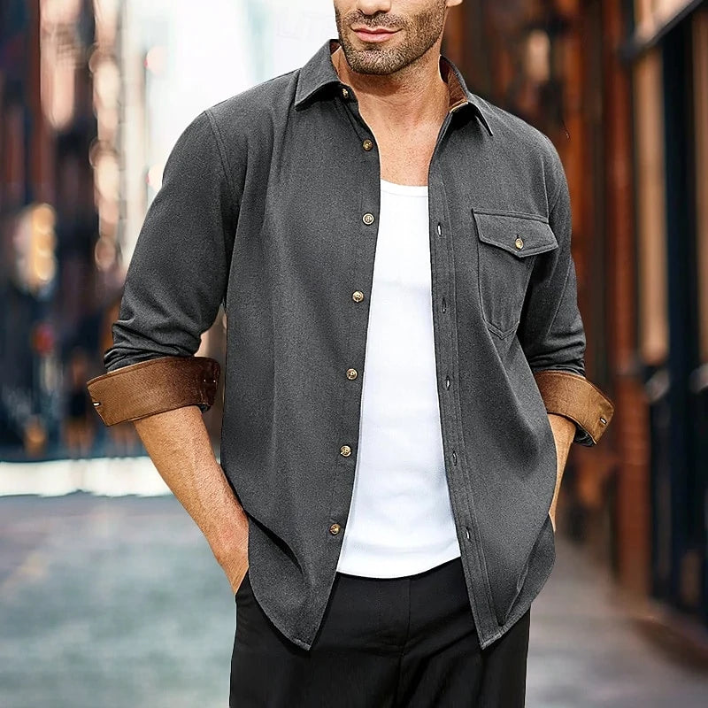 Men's dark grey everyday overshirt for layering through autumn and winter