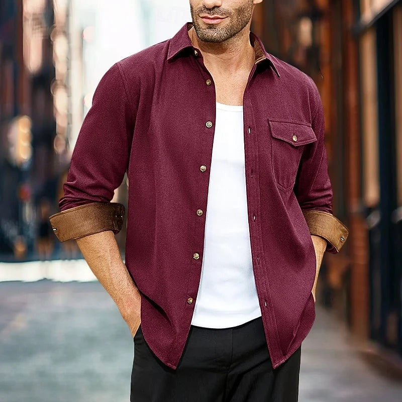 Men's wine everyday overshirt for layering through autumn and winter